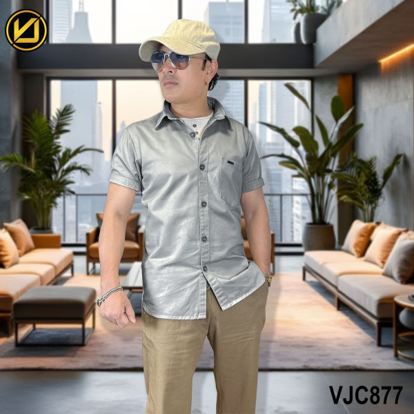 VIRJEANS (VJC877) Summer Cotton Half Shirt For Men- Light Grey - Image 3