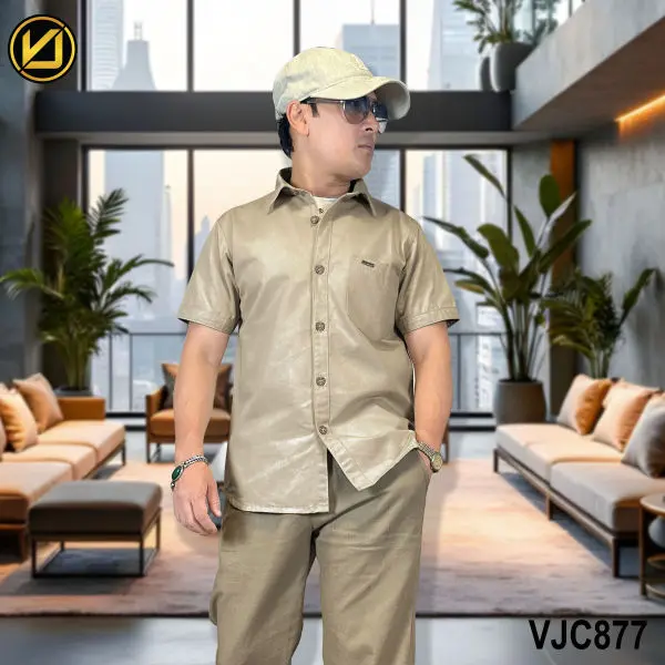 VIRJEANS (VJC877) Summer Cotton Half Shirt For Men- Cream - Image 3