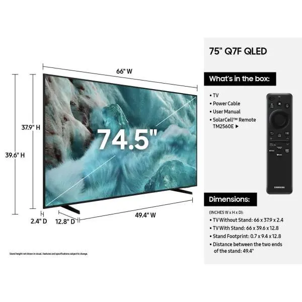 SAMSUNG 75 inch QLED UHD 4K Vision AI Smart LED Tv QA75Q7F Metal Stream Design - Image 5