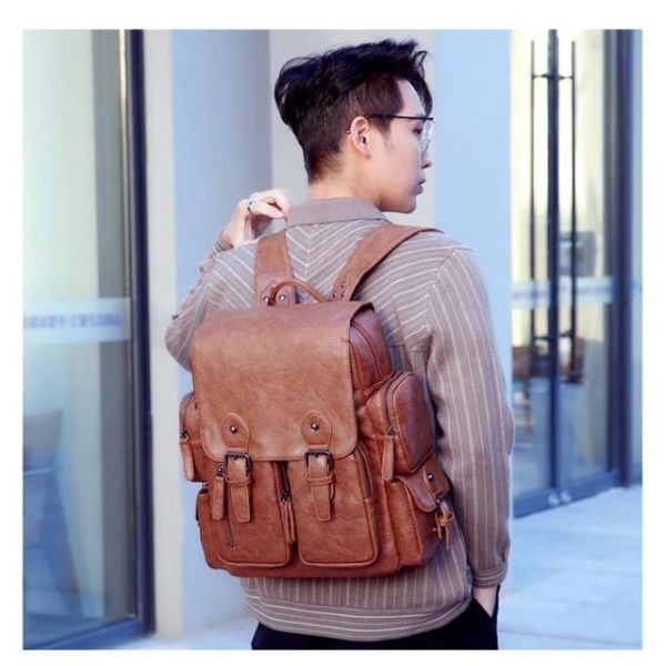 Genuine Solid PU Leather Large Capacity Backpack For Unisex Casual PU Leather Bag For Travelling And Official Purpose - Image 5