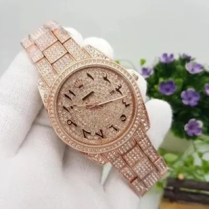 Iced Diamond Surround Fashionable Watch For Men - Date Function Arabic Numeral Stainless Steel