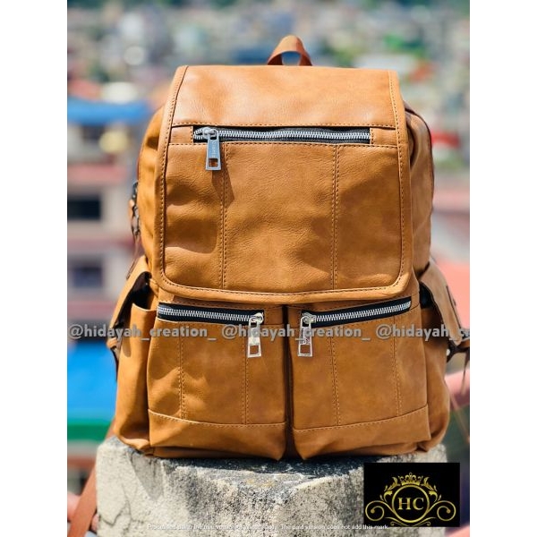 Leather Double Pocket Backpack For Casual School College Bag for Men And Women |Unisex Bag For Office And Casual Purpose - Image 2