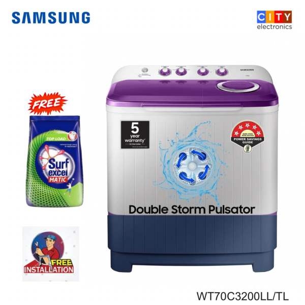 SAMSUNG WT70C3200LL/TL 7Kg Semi-Automatic Top Load Washing Machine With Double Storm Pulsator & Air Turbo Dry - Image 2
