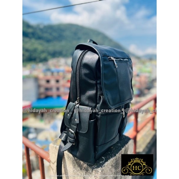 Leather Double Pocket Backpack For Casual School College Bag for Men And Women |Unisex Bag For Office And Casual Purpose - Image 3
