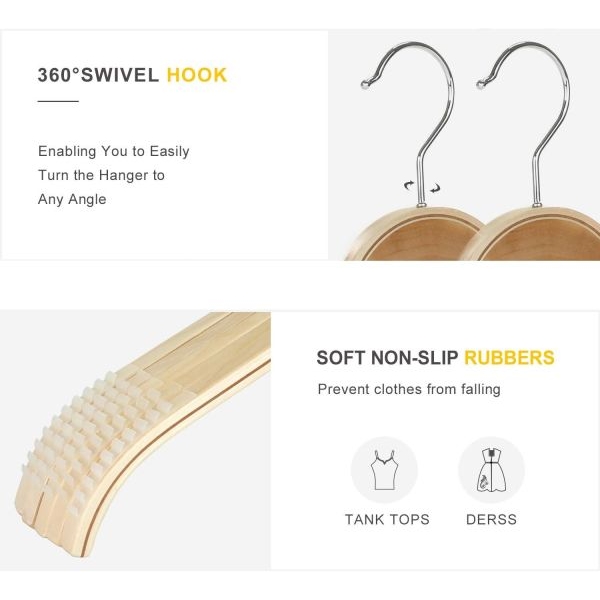 Set of 3 Relaxdays Wooden Clothes Hangers, Anti-Slip Slats, 360° Swivel Hooks, Wardrobe Organisers, 40 cm, Natural - Image 4
