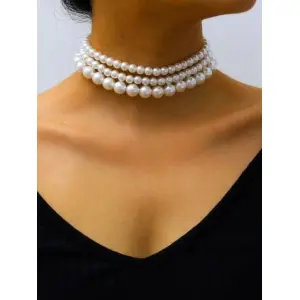 3 Layer Pearl Beaded Choker