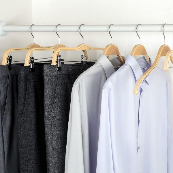 Set of 3 Relaxdays Wooden Clothes Hangers, Anti-Slip Slats, 360° Swivel Hooks, Wardrobe Organisers, 40 cm, Natural - Image 2