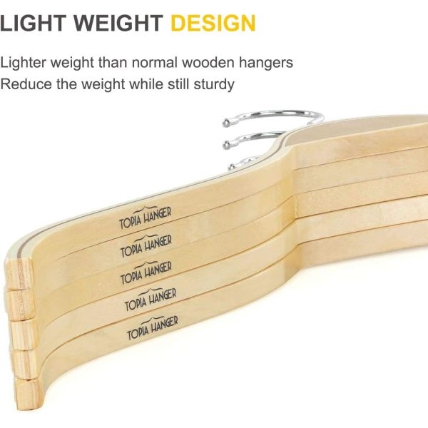 Set of 3 Relaxdays Wooden Clothes Hangers, Anti-Slip Slats, 360° Swivel Hooks, Wardrobe Organisers, 40 cm, Natural - Image 3