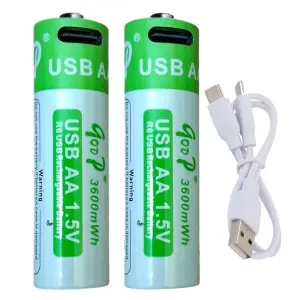 Goop 3600 mWh AA Rechargeable Battery (1 Pair) with Type-C USB Port – High-Capacity, Quick Charging, Eco-Friendly for Flashlights, Cameras, RC Cars & More