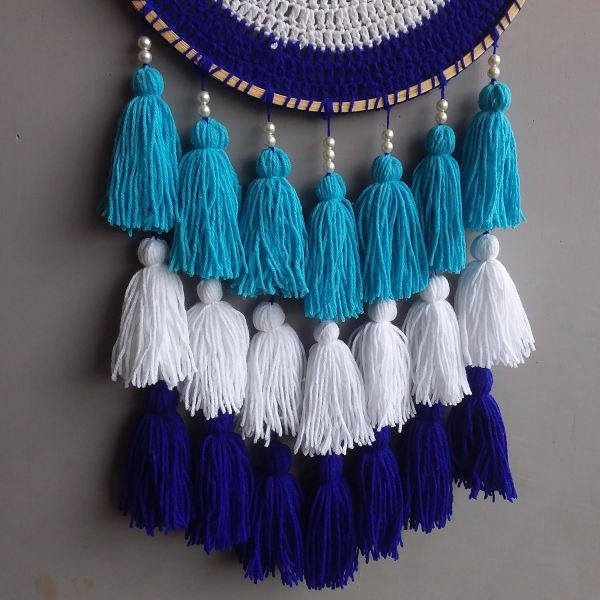 Blue White Dream Catcher Wall Hanging Handmade Boho Home Decor - Image 3