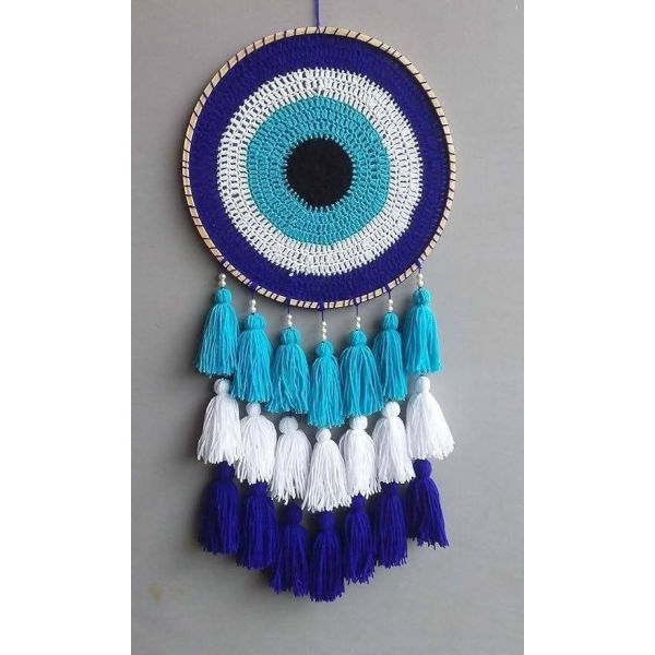 Blue White Dream Catcher Wall Hanging Handmade Boho Home Decor - Image 4