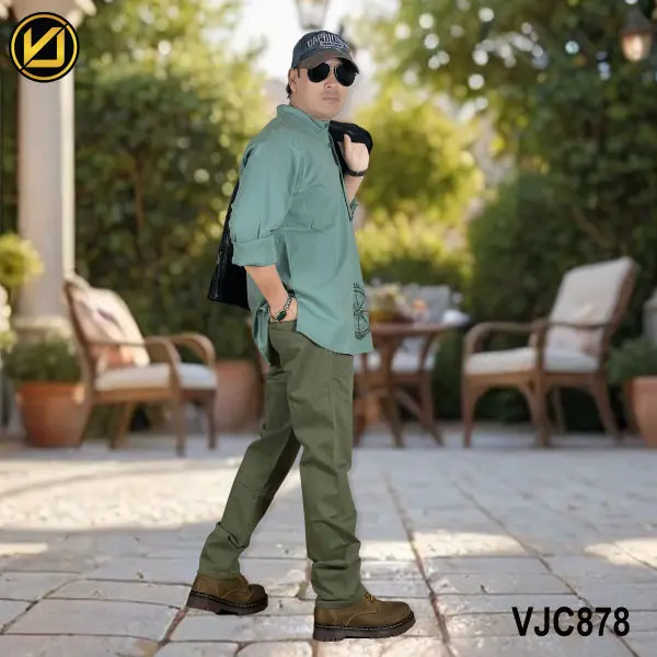 VIRJEANS (VJC878) Linen Stretchable Kurta Shirt For Men-Seafoam Green - Image 3