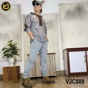 VIRJEANS (VJC888) Cargo Box Jogger With Bottom Pant For Men- Blue