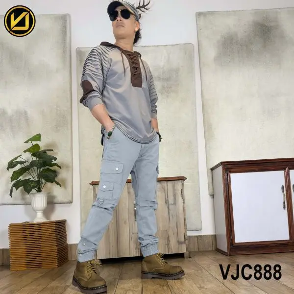 VIRJEANS (VJC888) Cargo Box Jogger With Bottom Pant For Men- Blue