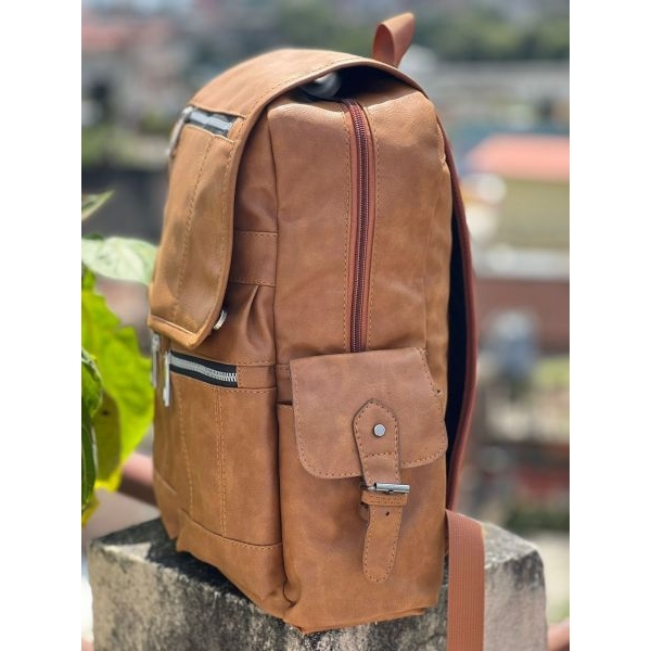 Leather Double Pocket Backpack For Casual School College Bag for Men And Women |Unisex Bag For Office And Casual Purpose - Image 4