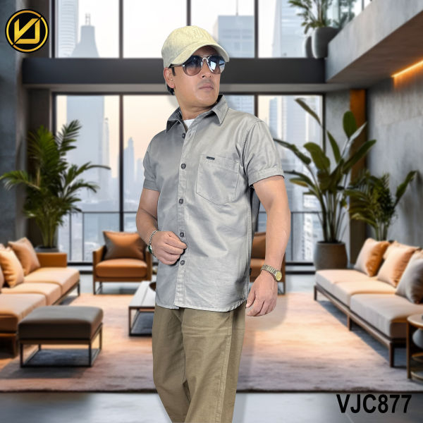 VIRJEANS (VJC877) Summer Cotton Half Shirt For Men- Light Grey - Image 4