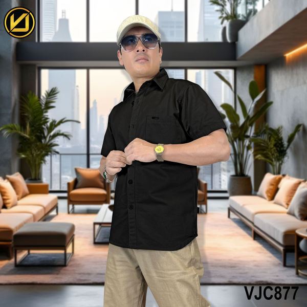 VIRJEANS (VJC877) Summer Cotton Half Shirt For Men- Black - Image 3