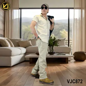 VIRJEANS (VJC872) Stretchable Cotton Straight Fit Pants For Men- Off-white
