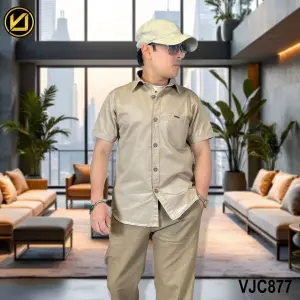 VIRJEANS (VJC877) Summer Cotton Half Shirt For Men- Cream