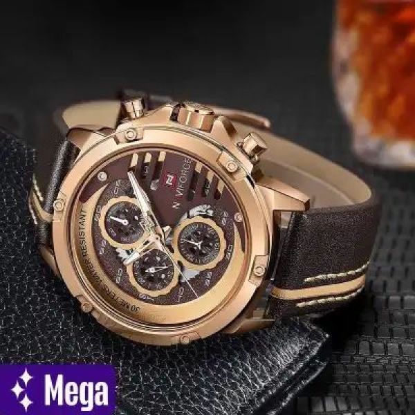 NAVIFORCE NF9110 Luxury Fashion Chronograph Analog Matte Finish Watch For Men - Golden | Naviforce Matte Golden Case Casual Watch For Men - Image 3
