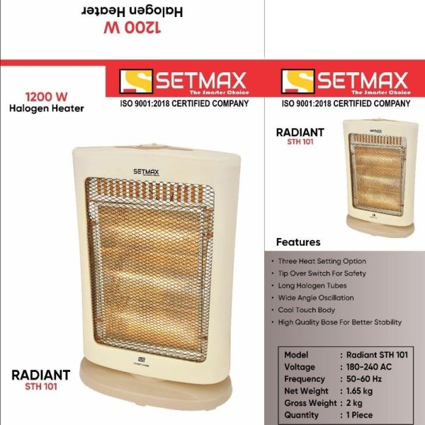 Setmax 3 Rod Electric Halogen Heater | Radiant STH101 | 1200W | Oscillation - Image 2