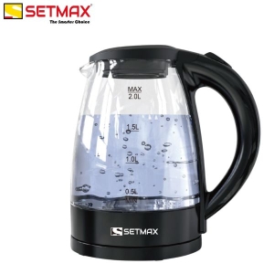 Setmax Electric Kettle/ Jug - 2 Ltr | 1 Year Warranty | Borosilicate Glass | Autocut | LED Light | 1500W | Temperature Control | 1.2m Long Cord | Opal STK461