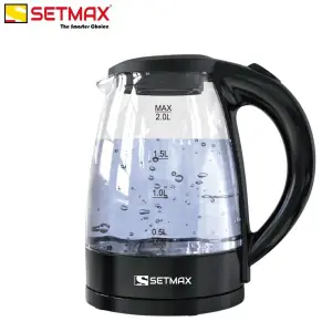 Setmax Electric Kettle/ Jug - 2 Ltr | 1 Year Warranty | Borosilicate Glass | Autocut | LED Light | 1500W | Temperature Control | 1.2m Long Cord | Opal STK461