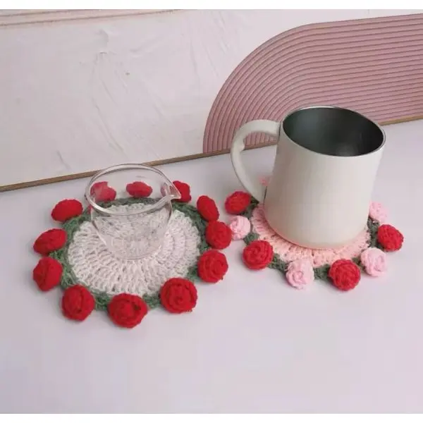 Handcrafted Crimson Rose Crochet Coaster - Image 2