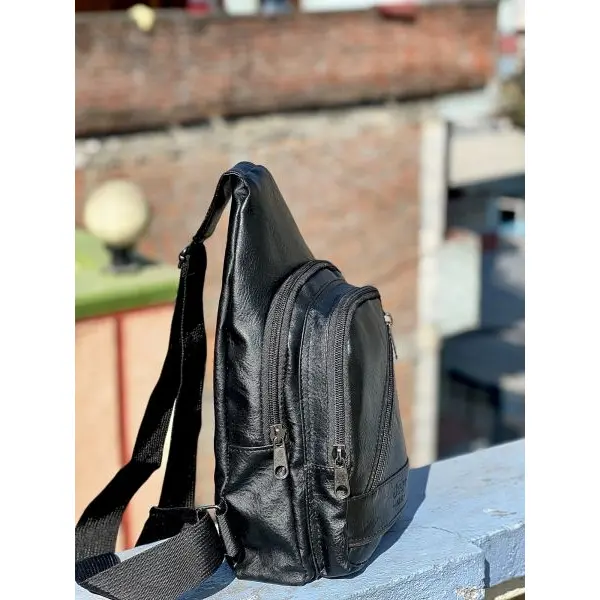 Men Crossbody Bag/PU Leather Black|Fashion Premium Leather Crossbody Bag With Zippered - Image 4