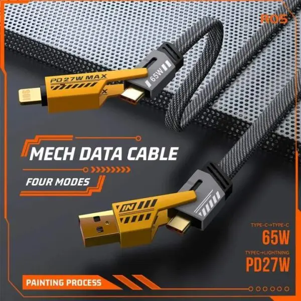 4 in 1 Fast Charging Cable Dual Type C PD 27W 65W Nylon Braided Cable | Flat Braided Charging Cable with Velcro Multi Charging Cable Combo Type - Image 2