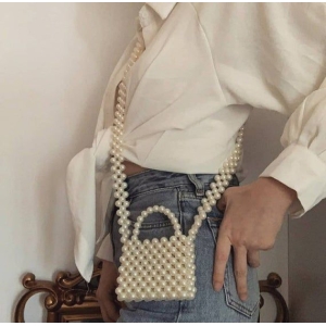 Pearl Beaded Bag Fashion Handbag Women's Evening Clutch Shiny Jewelry Embellished Purse