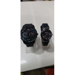 Round Dial Leather Strap  Casual Watch For Man 2 Pcs Combo Pack