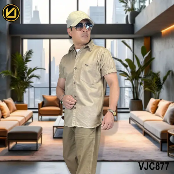 VIRJEANS (VJC877) Summer Cotton Half Shirt For Men- Cream - Image 2