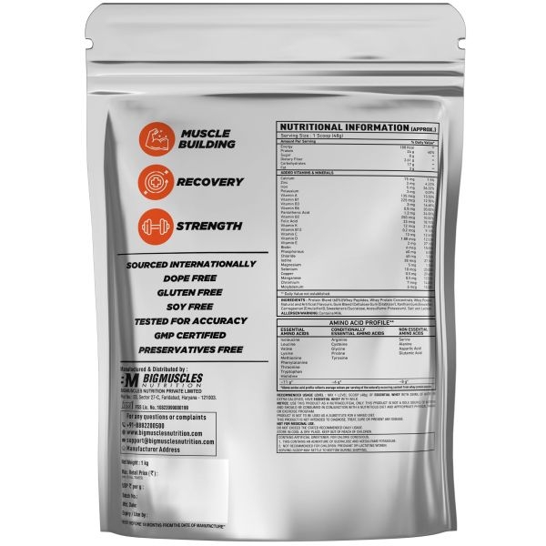 Bigmuscles Essential Whey Protein Powder 1Kg Dutch Chocolate 24g Protein 20 Servings - Image 2