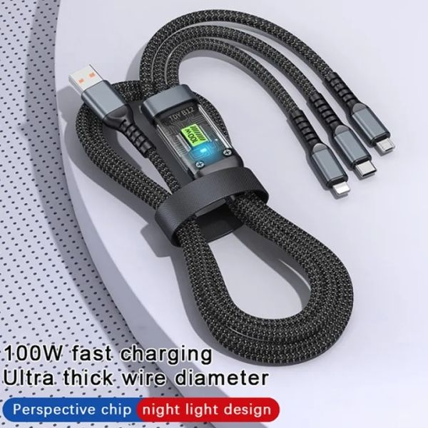 3-in-1 100W 5A Fast Charging USB Cable - Image 2