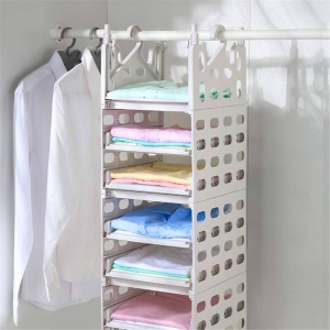 a Home Hanging Closet Organizer, 4 Layers DIY Foldable Hanging Storage, Fold-able Design, Save Space, for Clothing, Sweaters, Towels, Hats