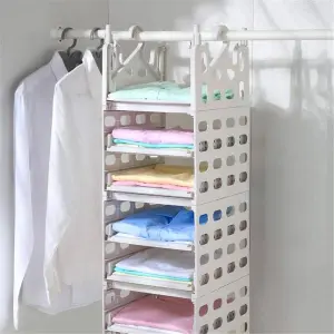 a Home Hanging Closet Organizer, 4 Layers DIY Foldable Hanging Storage, Fold-able Design, Save Space, for Clothing, Sweaters, Towels, Hats