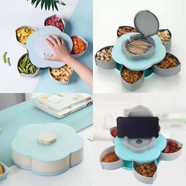 Smart Candy Box, Rotating Dry Fruit Box ,Snacks Storage Box Flower Candy Box Serving Rotating Tray Dry Fruit Candy Chocolate 5 Compartments Masala Box for Home Kitchen - Image 4