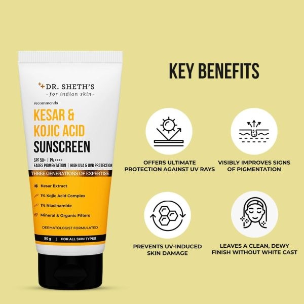 Dr. Sheth’s Kesar & Kojic Acid Sunscreen with SPF 50+ PA++++ 50gm - Image 3