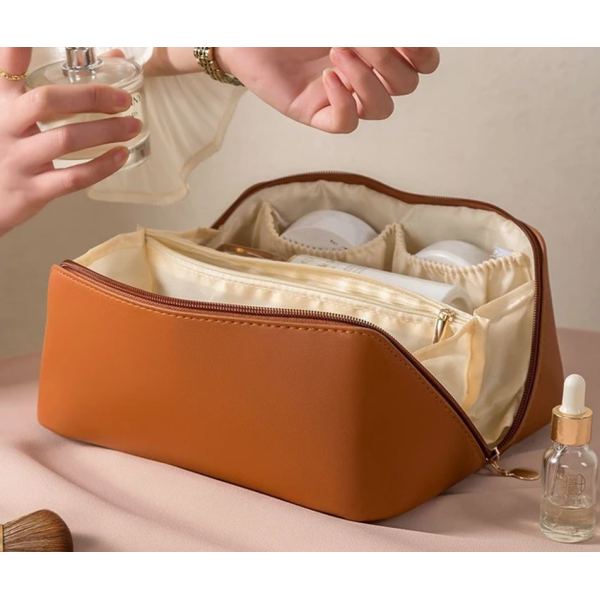 KOJA Large Capacity Travel Cosmetic Bag Portable PU Makeup Bag Waterproof Bathroom Bag Multifunctional Toiletry Kit - Image 6