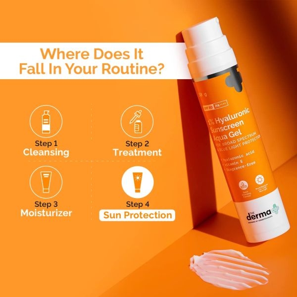 The Derma Co 1% Hyaluronic Sunscreen Aqua Ultra Light Gel with SPF 50 PA++++ UV A, UV B & Blue Light Protection 50g - Image 5
