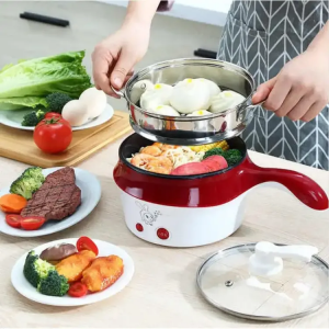 Compact Multi-Function Electric Skillet with Egg Boiler and Steamer for Hot Pot, Non-Stick, 1500W