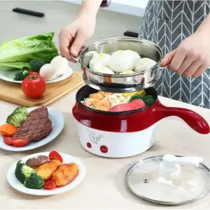 Compact Multi-Function Electric Skillet with Egg Boiler and Steamer for Hot Pot, Non-Stick, 1500W