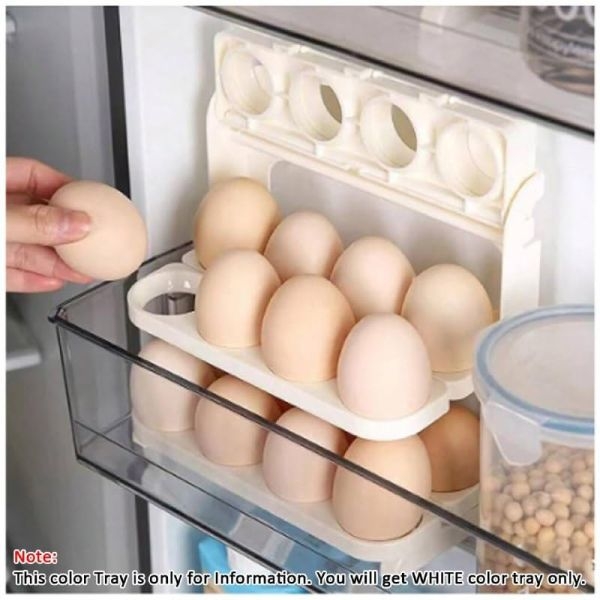 SHOPECOM 3 Layer Plastic Egg Storage Container with 24 Grid Tray for Refrigerator, Easy to Use, White - Image 2
