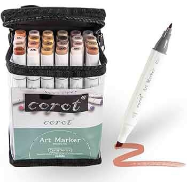 Corot 24pcs Alcohol Markers Set, Dual Tip Office Markers, Artist Drawing Bullet and Chisel Art Marker Set of 24 - Image 2