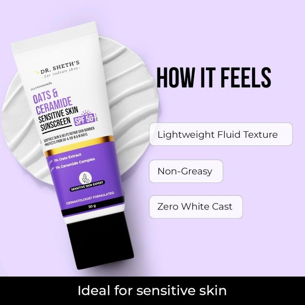Dr. Sheth's Oats & Ceramide Spf 50+ Pa++++ | Oil-Free Sunscreen For Sensitive Skin 50g - Image 5