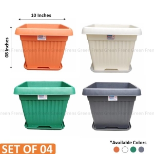 Set Of 4 Beautiful Square Planter 10" ( With Plate ) For Indoor And Outdoor Garden
