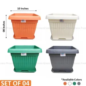 Set Of 4 Beautiful Square Planter 10" ( With Plate ) For Indoor And Outdoor Garden