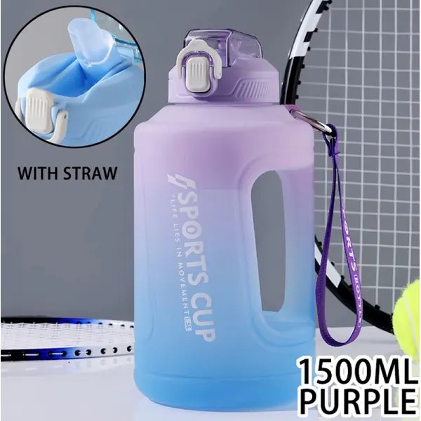 KOJA 1.5 Ltr Water Bottle with Straw Fitness Sports Gradient Plastic Cup Daily Tumbler with Motivational Time Marker LeakProof Water Bottle - Image 6