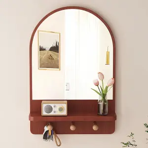 Domed Mirror Shelf Wooden Frame Wall Mirror Arched Wall Mount Decorative Storage Vanity Mirror for Bedroom Entrance Living Room Hallway 30x50cm